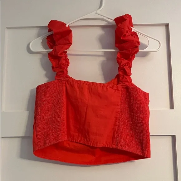 Abercrombie & Fitch Coral Ruffled Crop Top - Picture 2 of 3
